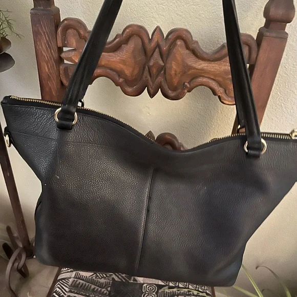 Coach Black Leather Tote with Gold Accents - Picture 2 of 3